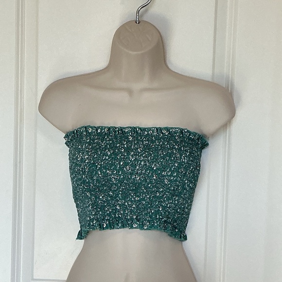 2 Bella Tops - 2 Bella Womens XS Green Floral Print Smocked Strapless Tube Top